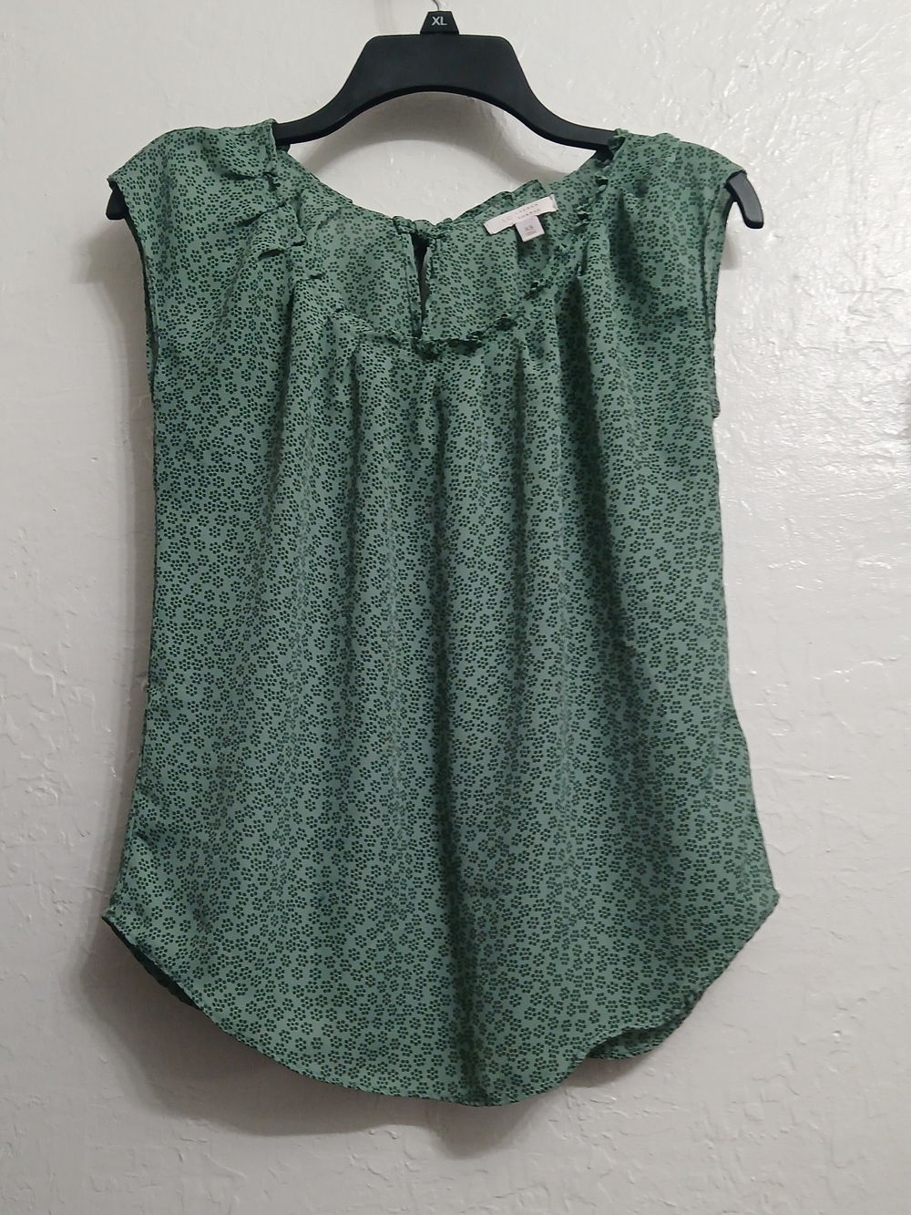 LC Lauren Conrad Green Printed Ruffle-Neck W/back Bow Sleeveless Camisole